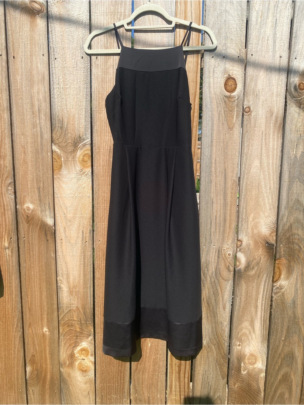 BANANA REPUBIC Black Satin Trim Square Neck Midi A-Line Dress pockets 2